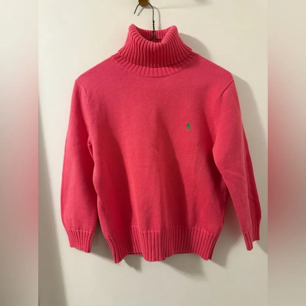 Ralph Lauren Girls Coral Pink Turtleneck Sweater